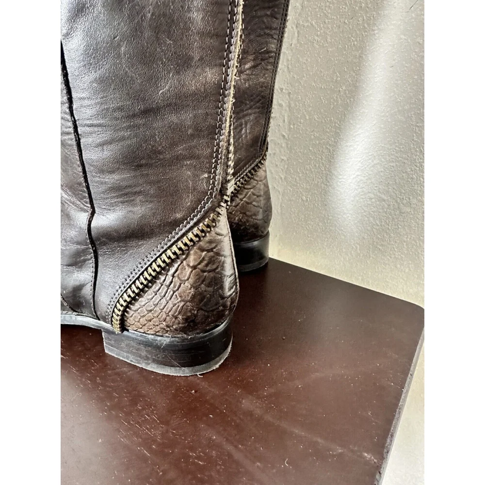 Capezzani Brown Leather Tall Riding Boots Size 39/US 8 Made In Italy Pull On